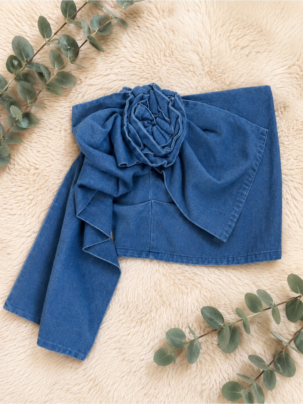 Denim Rosette Mini Skirt Blue Statement Wrap Skort Y2K